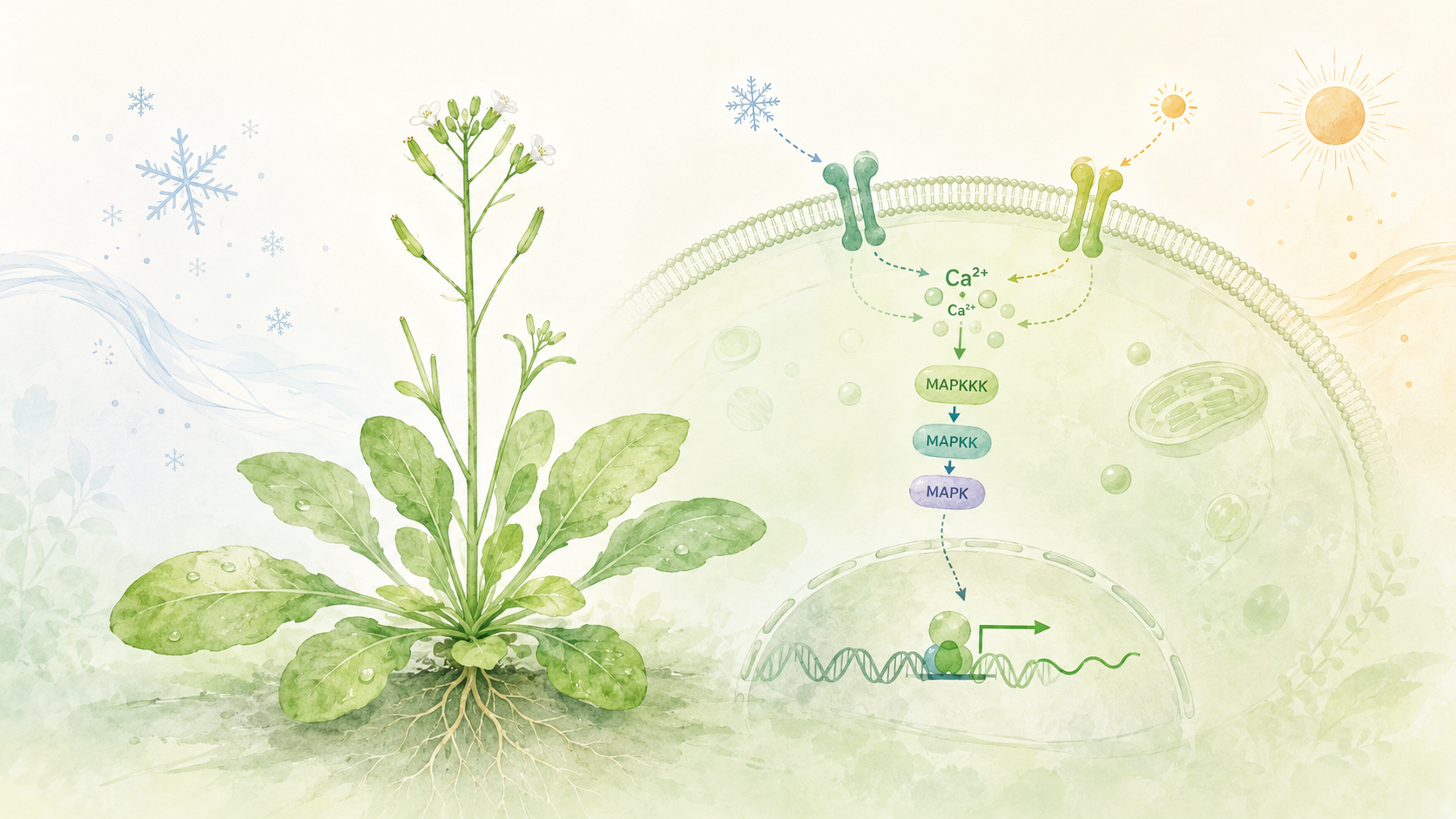 植物极端温度感知与信号转导 研究方向示意图